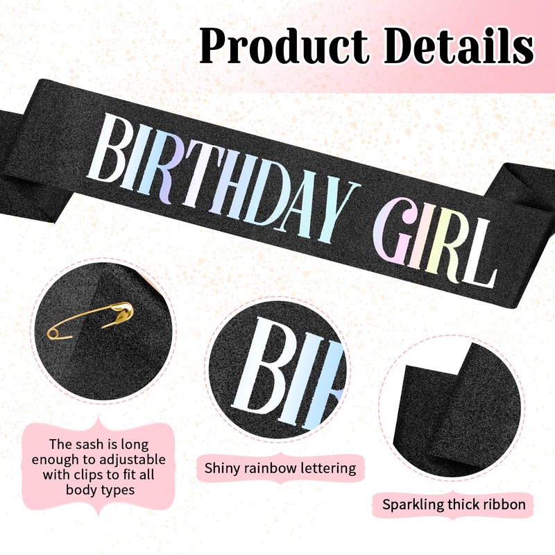 Black Birthday Girl Sash for Women - Birthday Decorations