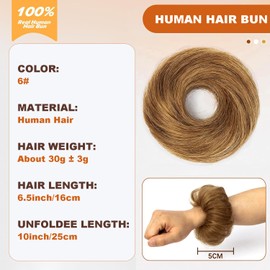 PORSMEER Hairpieces for Updos Stretch Bun Maker Elastic Band Human Hair Buns Women's No-Slip Design Messy Bun Piece Double Ponytail Buns Styling Essentials (6#)