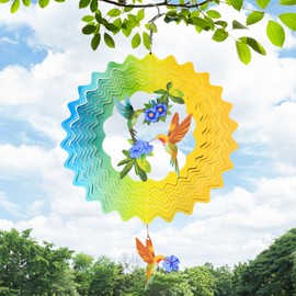 DECOBOLD Hummingbirds Wind Spinner for Yard Garden Decor, Patriotic Art Sublimation, Spinner Hanging 12-inch, 3D Wind Spinner Mandala Wind Spinner Outdoor Kinetic Gift for Housewarming, Holiday