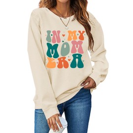 LHBNK In My Mom Era Sweatshirt Women Mama Sweatshirt Mom Life Pullover Tops Casual Long Sleeve Blouse Beige