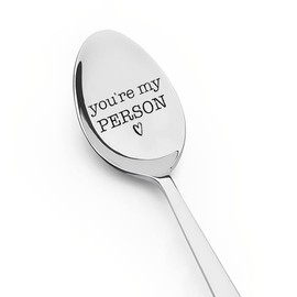 Valentines Day Gifts for Boyfriend Girlfriend Anniversary Birthday Gifts for Couples Friends Engraved Coffee Tea Spoon for Wife Husband You are My Person Gifts for Him Her