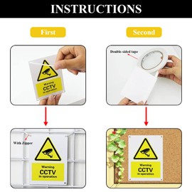 10 Pack Pre-Drilled CCTV in Operation Sign, CCTV Stickers Plastic Sign for Outdoor Use, Rigid Plastic Sign, 75 x 100 mm