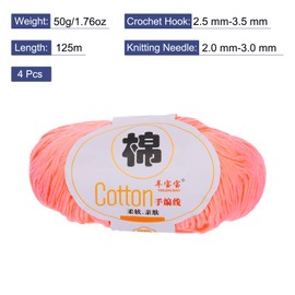 Rebower Cotton Yarn,100% Cotton Soft Knitting Yarn [for Hand DIY Bag Cushion Crocheting Knitting Project Home Decor] -4 Packages of 200g/7.05oz(Per Skein 50g/137yards)/Dark Pink