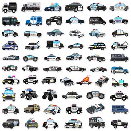 Cartoon Police Car Stickers, Police Car Stickers, Pack of 50 Skateboard Graffiti Stickers, Motorcycles, Bicycles, Snowboard, Luggage, Laptop, Car, Suitcase for Children and Teenagers, Waterproof Vinyl