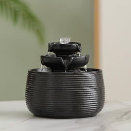 Outdoor and Indoor Water Feature Fountain Waterfall Tabletop Desktop mini Ceramic Garden Fountain (Black A172)