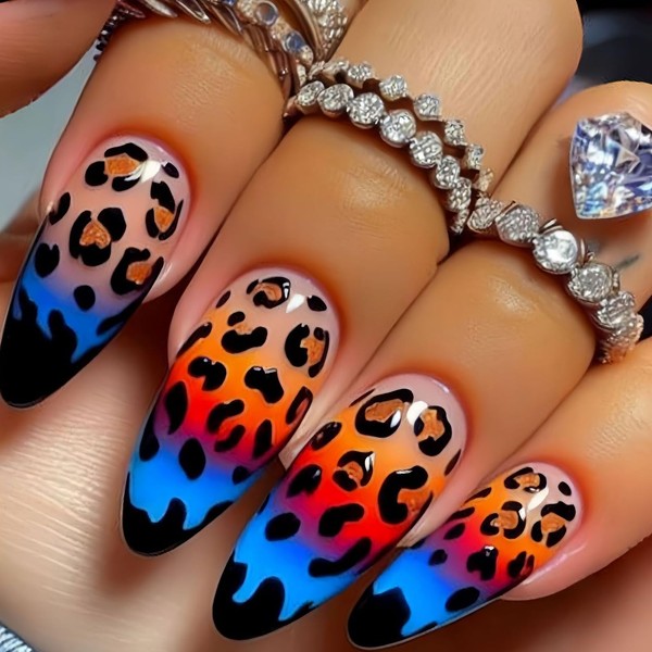 Almond Press on Nails Medium Fake Nails with Designs Leopard