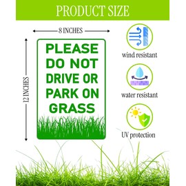 12х8 inch 3X Please Do Not Drive Or Park On Grass Double Sided Plastic Signs with Metal Wire H-Stakes - Stay Off Lawn Sign - No Parking on Grass - No Parking Private Driveway - Keep Off The Yard Sign