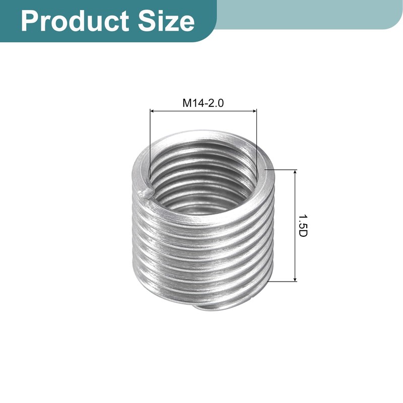 sourcing map 30Pcs Helical Threaded Inserts, M14-2x1.5D 304 Stainless Steel