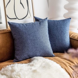 Demetex Square 24x24 Pillow Covers Soft Solid Navy Euro Sham Pillow Cases Set of 2 Decorative Linen Textured Throw Pillows for Couch Bed Sofa Home Decor, 24 x 24 inch, Navy Blue