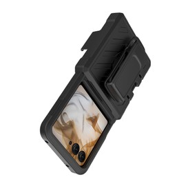 [METKASE] for Motorola Razr 2024 Noble Lined Shockproof Dual Layer Hybrid with Holster - Black/Black