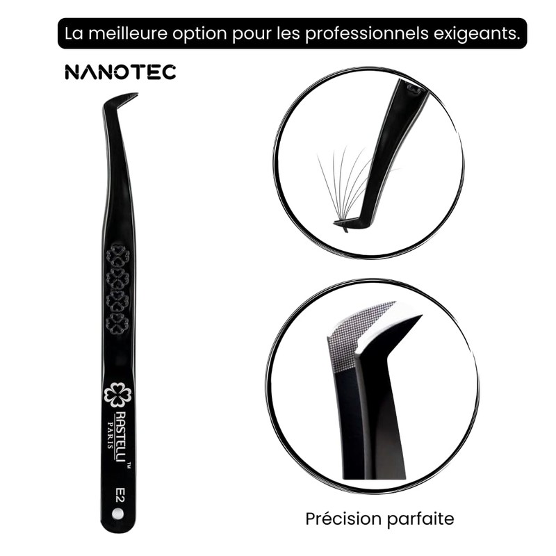Nanotec Pinzette für Wimpern, japanischer Edelstahl, Premium-Qualität, russische Volumenzange E2