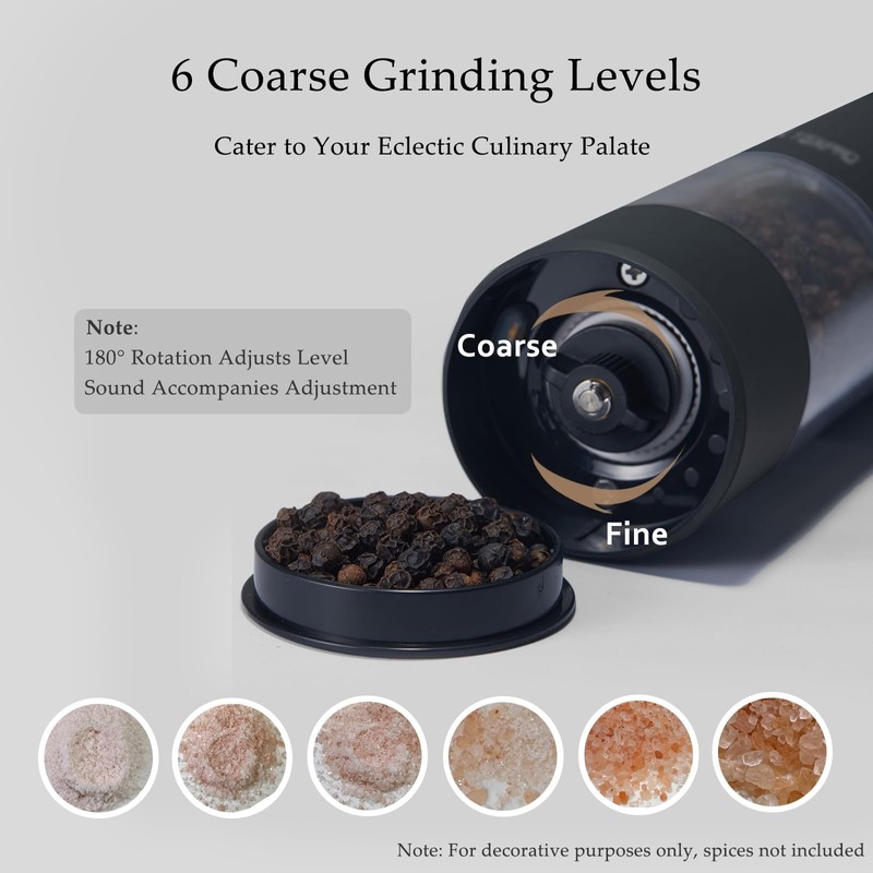 TLYSXPRO Electric Pepper Grinder, USB Rechargeable, Automatic Pepper Shaker, Adjustable
