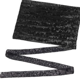 Cinta de lentejuelas con ribete de lentejuelas de 7.5 yardas con purpurina plana para costura, disfraces, decoración de boda, manualidades de moda (negro)