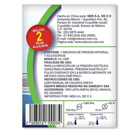 NEBUCOR Monitor de presión arterial HL-168F con 99 Memorias, Gran Precisión y Exactitud de Lectura                                                    