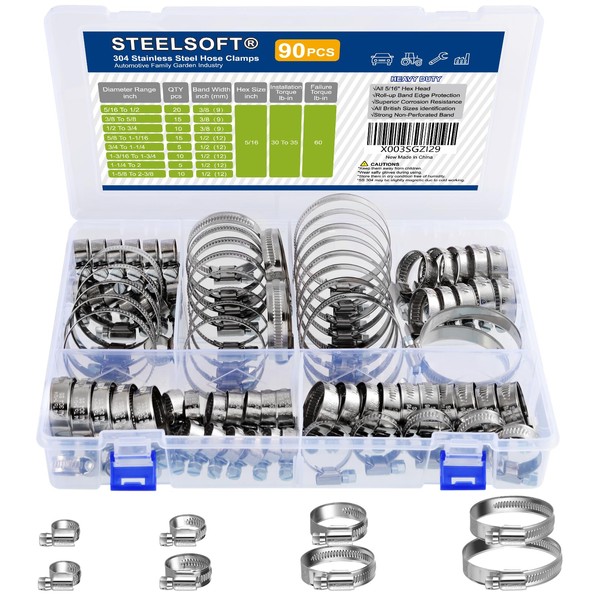 STEELSOFT Heavy Duty Worm Gear Hose Clamp Assortment Kit 5/16
