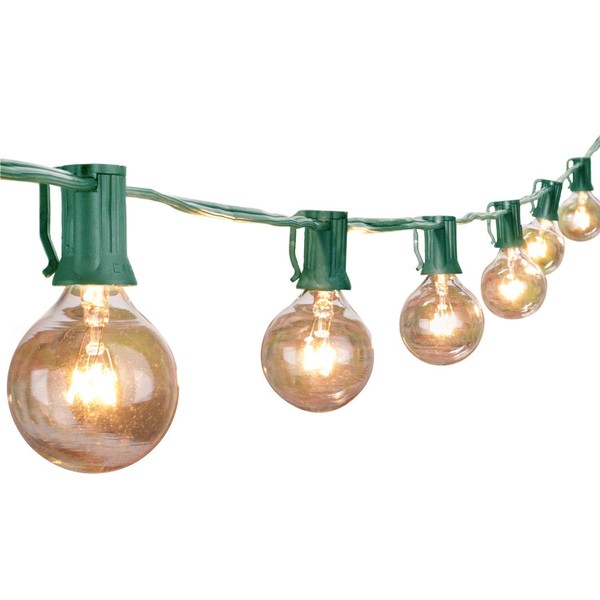 Outdoor String Light 25Feet G40 Globe Patio Lights with 27 Edison Glass Bulbs(2 Spare), Waterproof Connectable Hanging Light for Backyard Porch Balcony Deck Party Decor, E12 Socket Base, Green