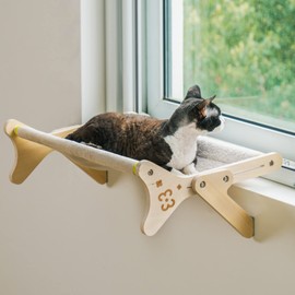 Cat Window Perch Cat Window Hammock for Indoor Cats Steady Sturdy Adjustable Cat Bed Providing All-Around Sunbath Space Saving Washable (Beige, Medium)