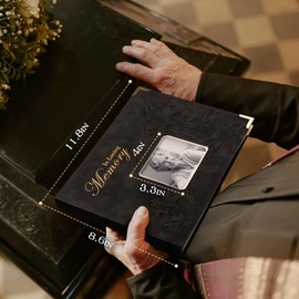 molekaus Embossed Funeral Guest Book for Memorial Service, Celebration of Life Guest Book Set for Funeral Sign in with Guest Book 8X10in,50 Memory Cards,2 Table Signs, a Card Box, and a Silver Pen