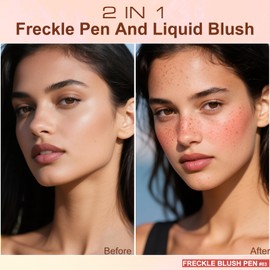 Wugbc Freckle Pen Liquid Blush 2 in 1, Upgrade Coffee Freckles Stamp Rose Red Cream Blush for Cheeks Long Lasting Fake Freckle Tattoo Marker Natural Sunkissed Makeup Easy to Apply
