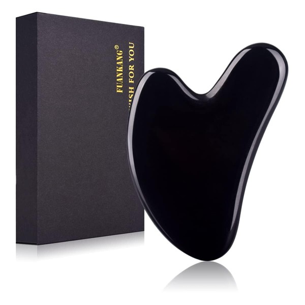 FUANKANG Gua Sha Facial Tools Black Guasha Stone for Skincare Face Body Relieve Muscle Tensions Reduce Puffiness