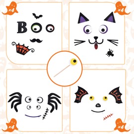16 Packs Foam Pumpkin Decorating Kit - Pumpkin Foam Stickers for Decorating - 4 Style Holiday Decor Kits for Kids Cat, Bat, Spider Craft Stickers for Halloween Trick or Treat Party Favors
