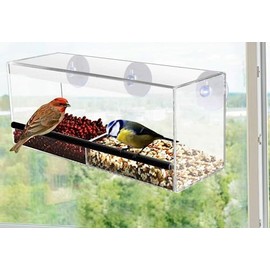 ALAYSTAR Premium Arcylic Window Balcony Bird Feeder With Heavy Duty Suction Cups- Large Bird Feeder With An Amazing View Of Bird Eating