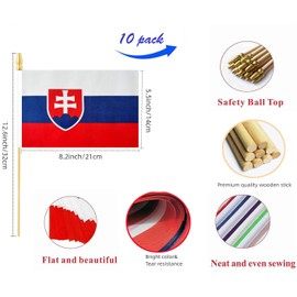 10 Pack Slovakia Flags - Handheld Flag- 5x8 in,Slovakia Mini Flag. Suitable For Party Decorations, Store Displays, Bar Decorations And National Day Parades.(Slovakia)