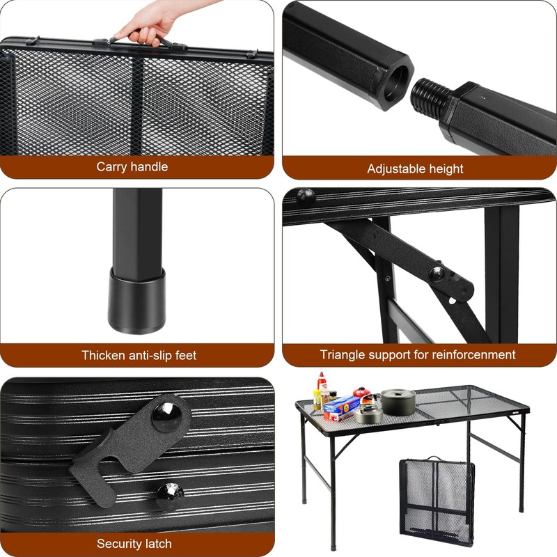 UNIFER Folding Grill Table: 4x2 Ft Portable Camping Table, Lightweight