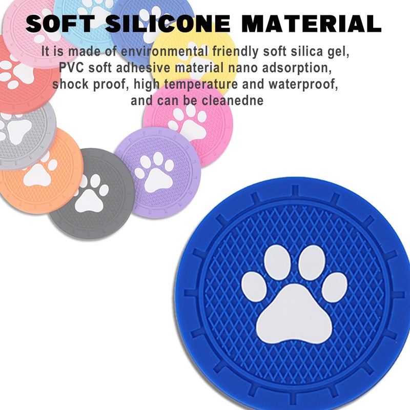 Piburth 4 Pack Car Cup Holder Coasters, Dog Paw Insert