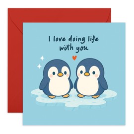 CENTRAL 23 Cute Penguin Love Card – “I Love Doing Life With You” – Anniversary Card for Wife, Husband, Partner, Boyfriend, Girlfriend, Him, Her – Ideal for Valentines Day - Comes with Sweet Stickers