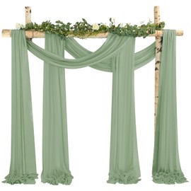 4 Panels Sage Green Wedding Arch Draping Fabric Cheesecloth Fabric 35" x20FT Gauze Fabric Arch Drapes for Wedding Reception Sheer Backdrop Photo Background Household Curtain or Out Door Curtain