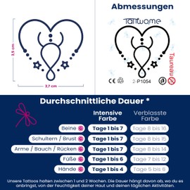 Tattwo.me Temporary Tattoos for Adults and Children 2 Weeks Waterproof - Taurus Zodiac Sign in a Heart - Vegetable Ink - EU Cosmetic Certificate - (P1054)