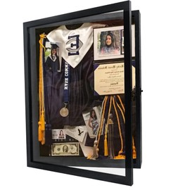 Hodeframe Graduation Shadow Box Frame 13x16, Large Graduation Frames with Glass Window, Metal Lock, Memory Box for Graduation Keepsake, Cap and Gown Black