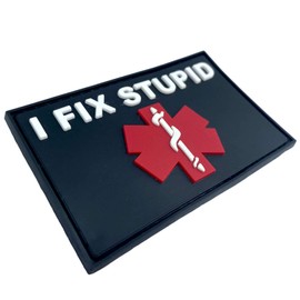 I Fix Stupid Medic Tactical Airsoft PVC Velcro Emblem Badge Patch (Black Red)