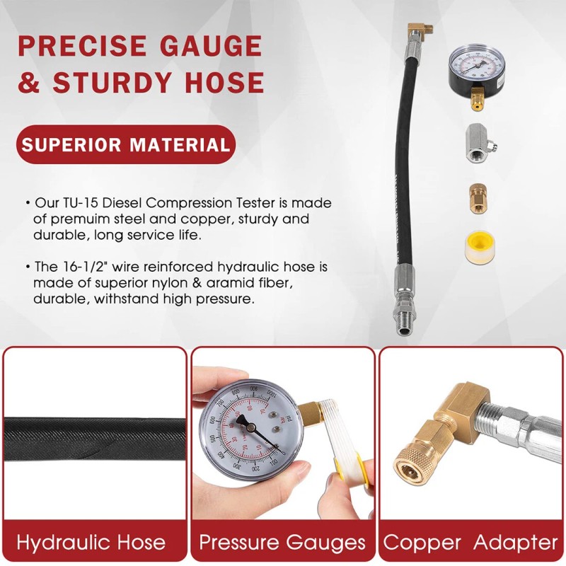 Compression Tester TU-15 Diesel Compression Tester Guage Cylinder Pressure Test