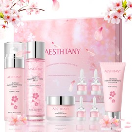 AESTHTANY Skin Care Set For Women Moisturizing Rejuvationg Cherry Blossom Skin Care For Women Daily Skin Care Routine(8 Piece Set)