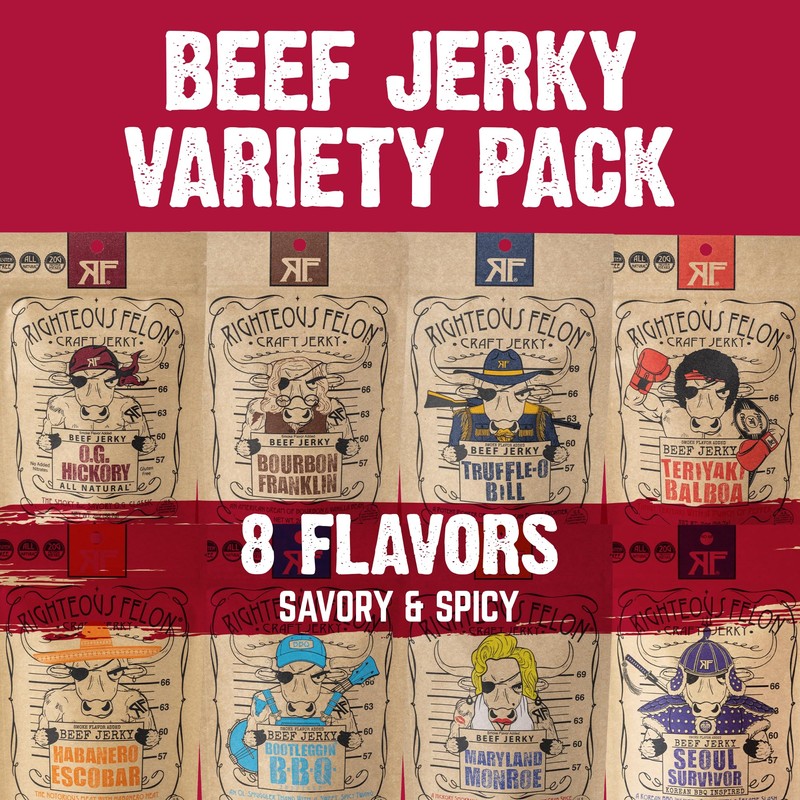 Righteous Felon Beef Jerky Variety Pack | Gluten Free Beef
