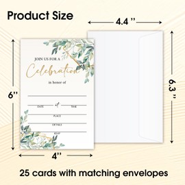 WwongxianB Celebration Wedding Invitations Cards, Set of 25 Greenery Fill in Style Invites Cards with Envelopes, Bridal Shower New Couples Engagement Bachelorette Party Supplies-T09