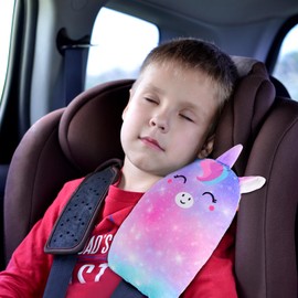 MHJY Seat Belt Pads for Kids Cute Unicorn Car Pillow Seatbelt Strap Cover Comfortable Seat Belt Covers Head Neck Support for Toddlers Girls Boys Children, Purple