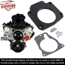 RiAiCiING LS Drive By Wire Throttle Body Adapter for LS3 4 Bolt Intake to LS1 3 Bolt TB DBW LS2 LH6 L92 L76 LY2 LY5 LY6 LC9 LFA LH8 LMG L98 L9H L20 L94 LZ1 L99 L96 LC8 L77 551567 Black