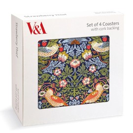 Museums & Galleries Set of 4 Cork Backed Coasters - William Morris Strawberry Thief Design - V&A Statement Coasters for the Home