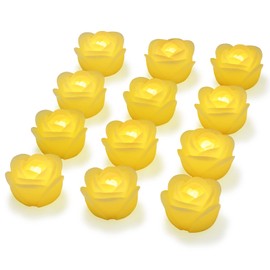 Floating Candle Flicker Wax LED Floating Candles Flameless Batteries Power Tea Lights Water Activated for Wedding Home Party Centerpiece Vases Bath Outdoor Pool Pond Decor (12 Pack, Yellow-Rose)