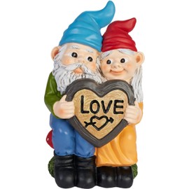 BRUBAKER Garden Gnomes Lovers Couple - Gnomes in Love Couple on Toadstools with Love Heart - Funny Garden Figure - Decoration Weatherproof for Garden Camping - Garden Decoration for Outdoor Use - 24