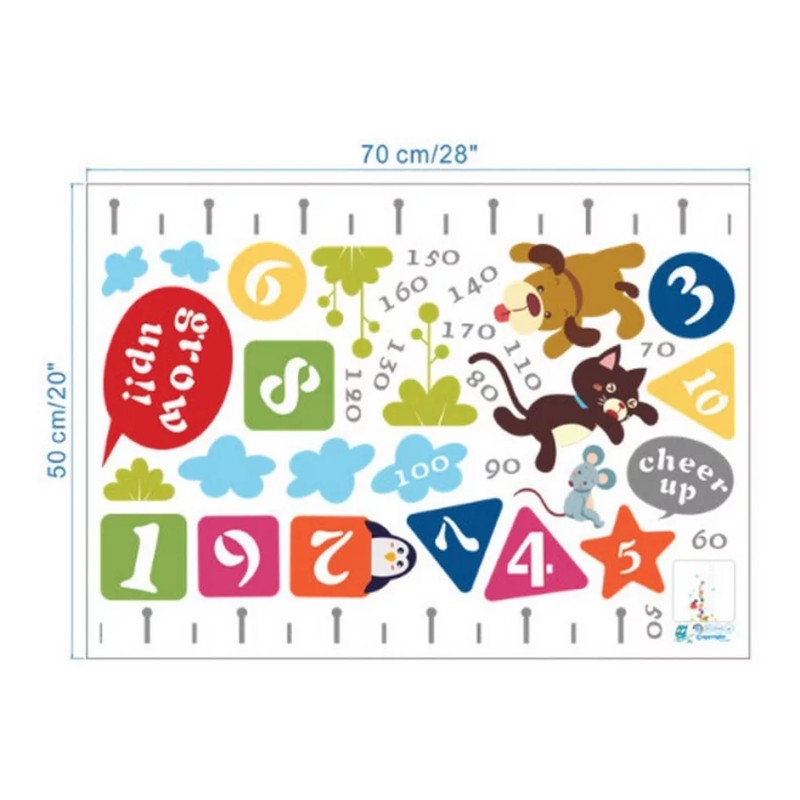 DaraBaby Vinil Decorativo Infantil Regla Medición Números Gato Yperro