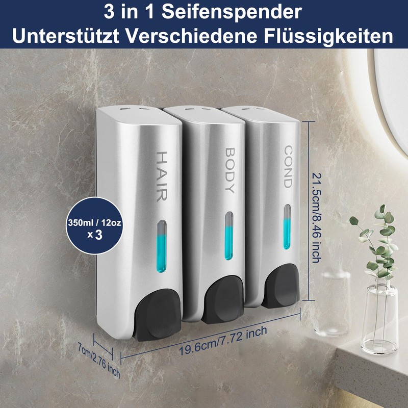 Soap Dispenser ABS 3 x 350 ml Manual 3 Chamber