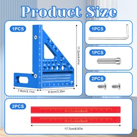 TPTGIAR 3D Gehrungswinkel Multifunktional, 22.5-90 Winkel Aluminiumlegierung Winkelmesser, Hochpräzises Speedmarker, Zimmermannswinkel Mit 2 Holzbearbeitungsstiften für Tischler Ingenieur(Blau)