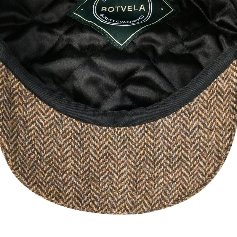 BOTVELA Men's 8 Panel Wool Blend Newsboy Flat Cap Herringbone