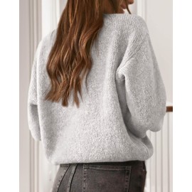 KIRUNDO Women’s Cardigans Casual Loose Button Up Long Sleeve Crewneck Knit Cardigan Sweaters Open Front Outerwear Coats(Grey, X-Large)