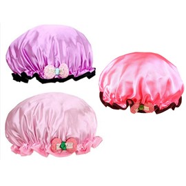 3 gorros de baño reutilizables diseñados para bebés, niños, pelo largo y grueso, lindo, impermeable, animales de dibujos animados, gorro de baño de doble capa para niños, niñas, mujeres (rojo sandía, morado claro, rosa BowKont)