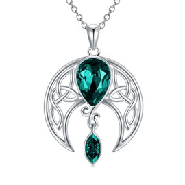 AOBOCO Sterling Silver Celtic Moon Necklace Jewellery Gift for Women Girls with Crystal, Crystal, Crystal